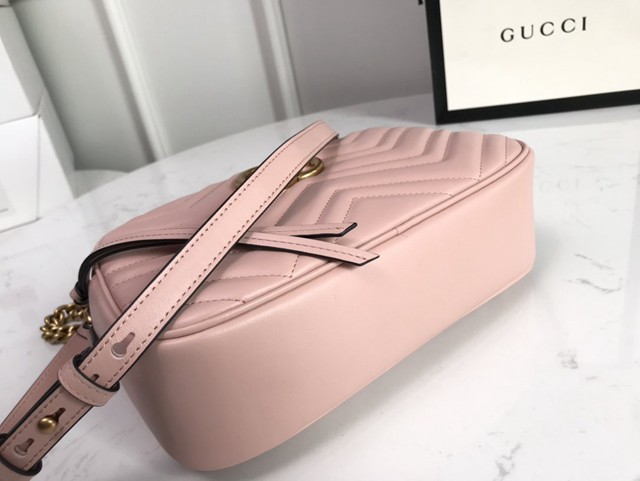 Gucci經典款女包 447632 古馳Marmont系列 淺粉皮革絎縫肩背包 Gucci鏈條單肩斜挎包  gqy3940
